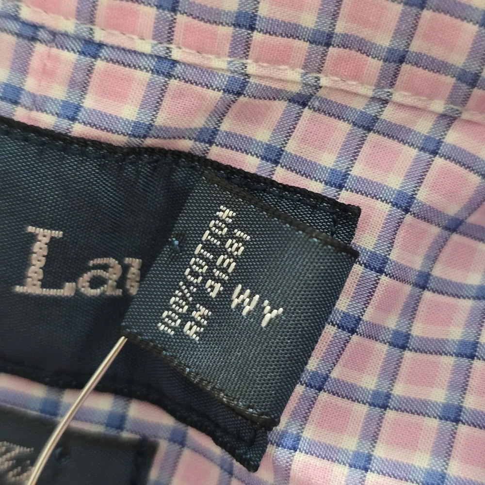Ralph Lauren Men XL Classic Fit Pink Blue Plaid Cotton Button Down Shirt Long SL